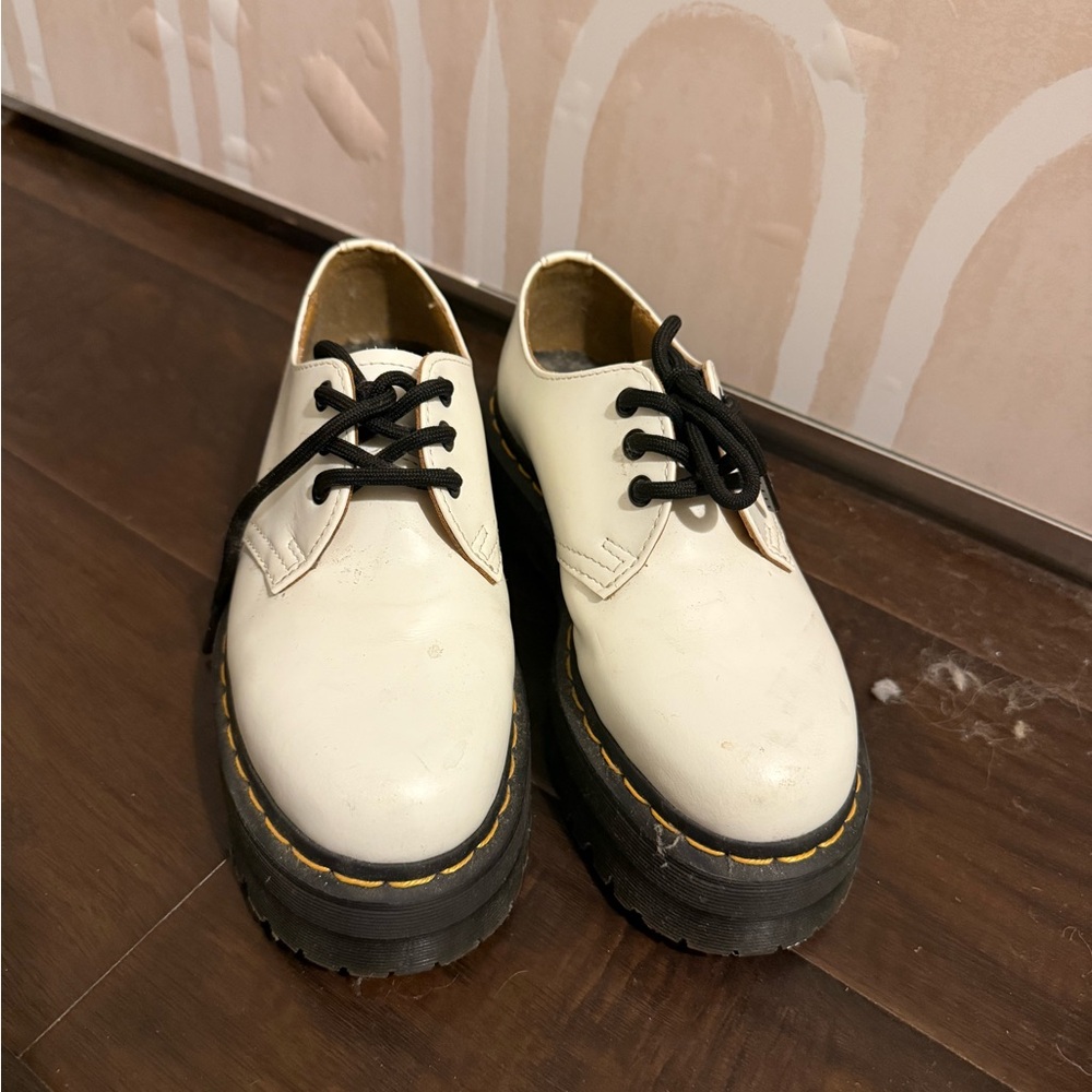 White Lace-Up Shoes with Black Soles